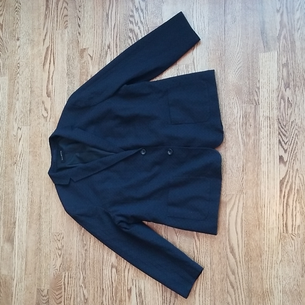 (XL) Talbots 100% Cotton Shell Textured Padded Shoulder Blazer Academia Office